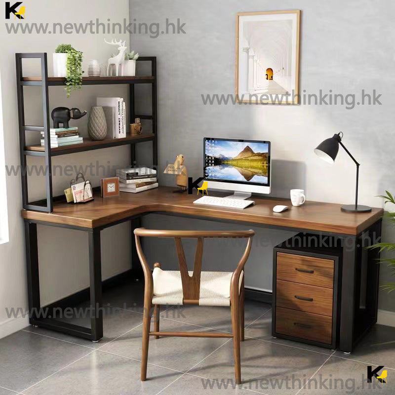 A&amp;0619 Solid Pine Wood Desk, L-Shaped Writing Desk, Computer Desk, Office Chair Set