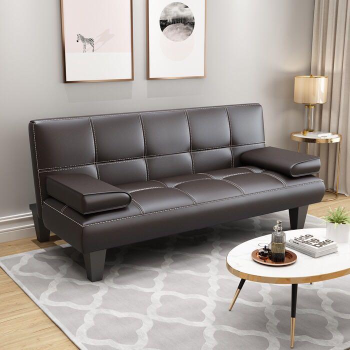 A&amp;0242 Black Leather Sofa Bed, Multifunctional Folding Sofa Bed, Simple Sofa for Small Apartments