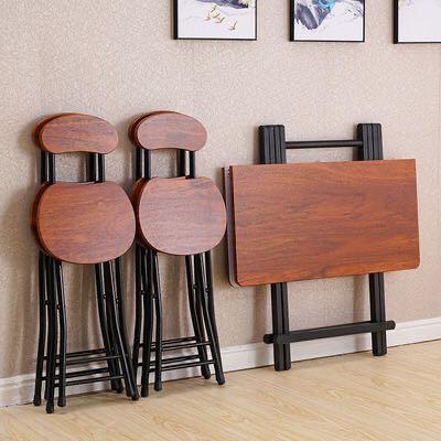 A&amp;0244 Folding Dining Table/Table Set for Home Use (Round/Rectangular) with Chairs, 4-Person Set, Simple and Convenient Folding Table and Chairs
