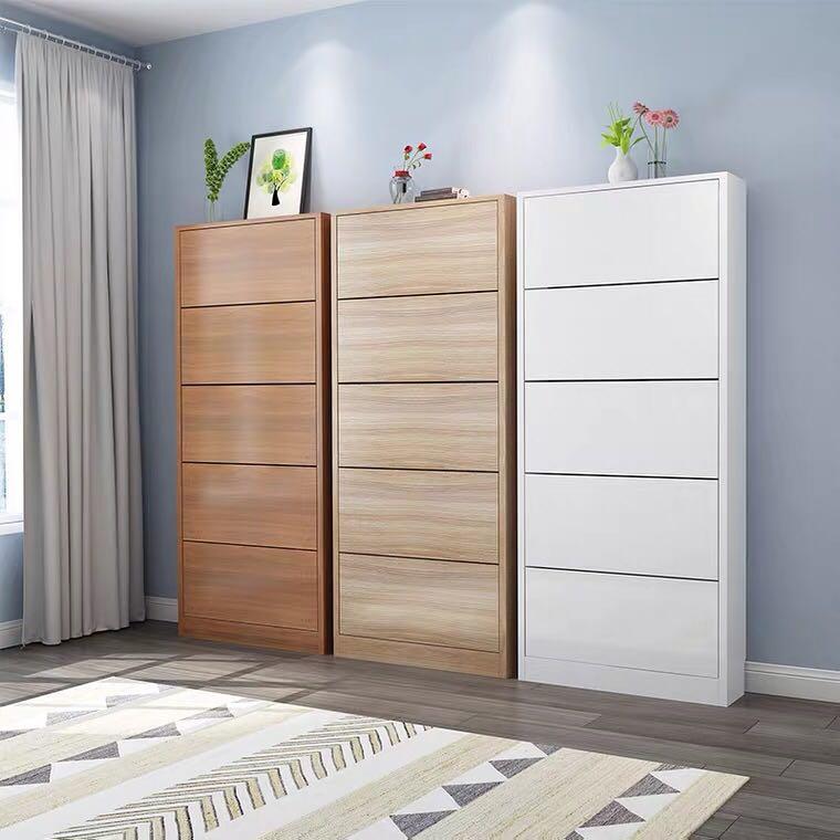A&amp;0329 Tall Shoe Cabinet, Entryway Storage Cabinet, Slim Multi-Layer Flip-Drawer Shoe Cabinet