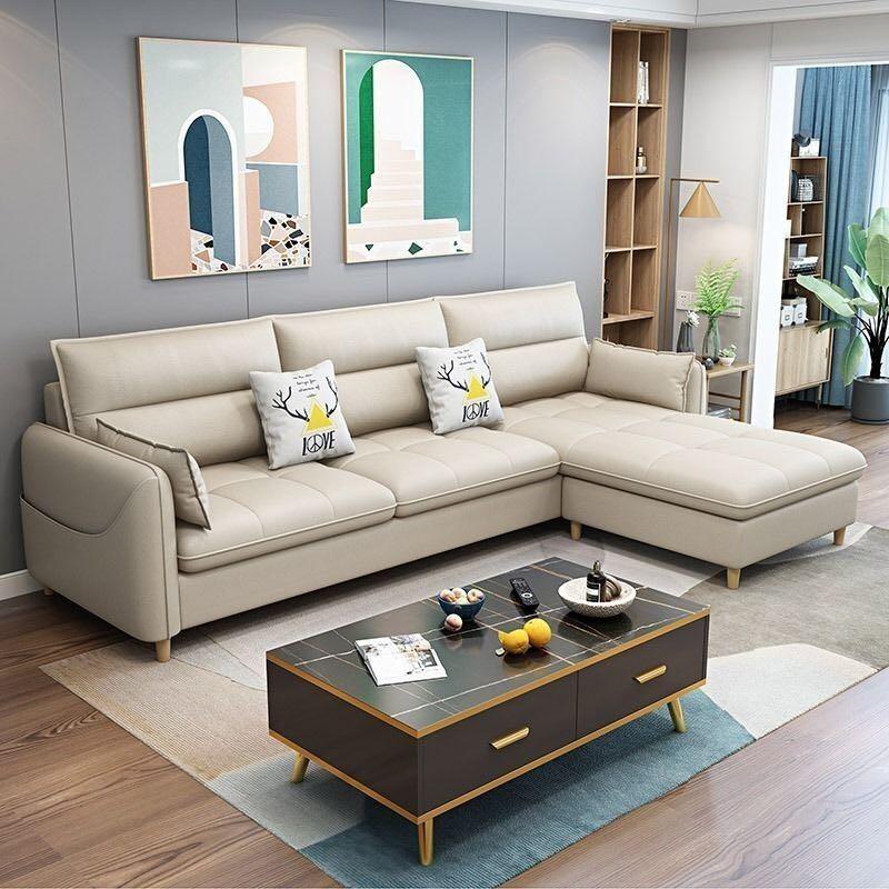 A&amp;0364 Living Room Sofa, Genuine Leather/Fabric, Removable and Washable Technological Bunpall Leather Sofa Set, L-Shaped Sofa, Chaise Longue Set, Corner Sofa