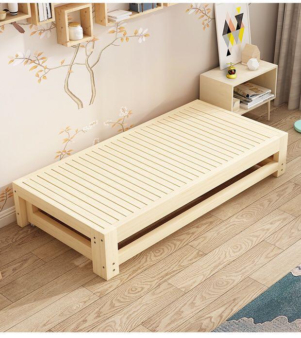 A&amp;0378 Solid Wood Sliding Bed Frame, Multifunctional Folding Bed, Tatami Extendable Bed Frame