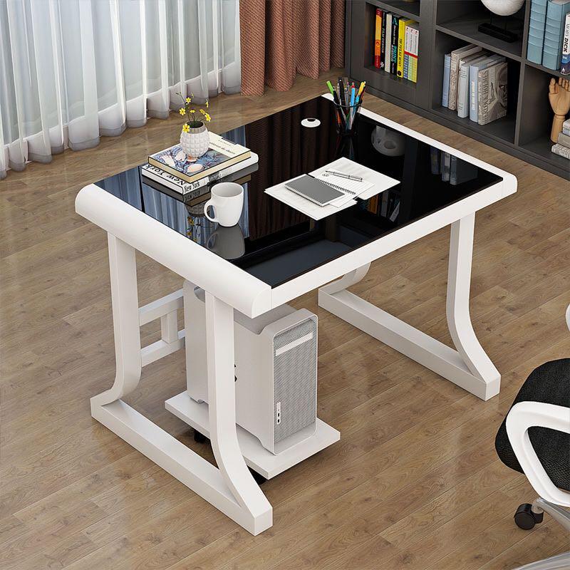 A&amp;0344 Computer Desk, Office Desk with Keyboard Support, Tempered Glass Top, Desktop Computer Desk, Study Desk