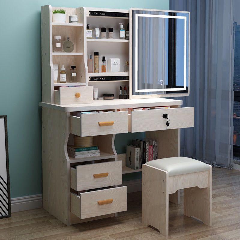 A&amp;0159 Dressing Table/Makeup Table/Bedroom Bedside Table/Cosmetic Storage Rack with Mirror and LED Light Combination Cabinet