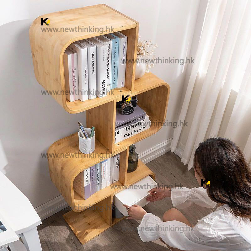 A&amp;1085 Simple Floor Standing Bookshelf, Large Capacity, Multi-Layer Bookcase, Made of Bamboo and Solid Wood, Creative Storage Rack